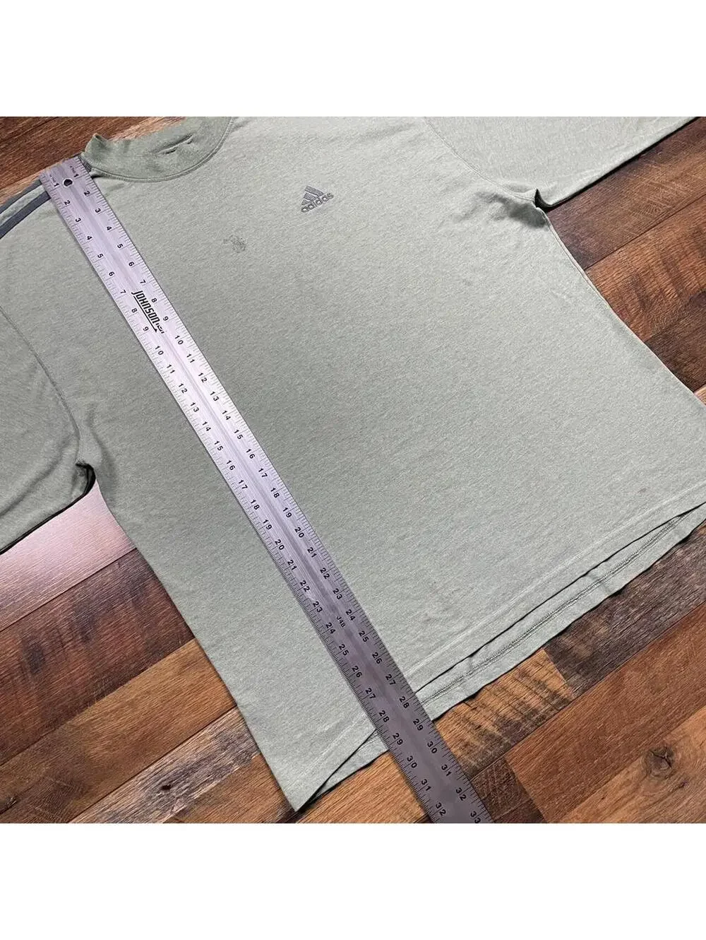 Vintage Adidas Shirt Size Large Green Gray Striped Long Sleeve Embroidered Logo